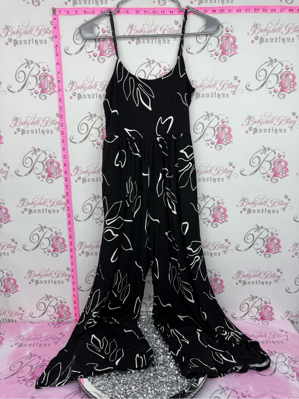 J.o&co Black Leaf-Print Maxi Dress with Spaghetti Straps